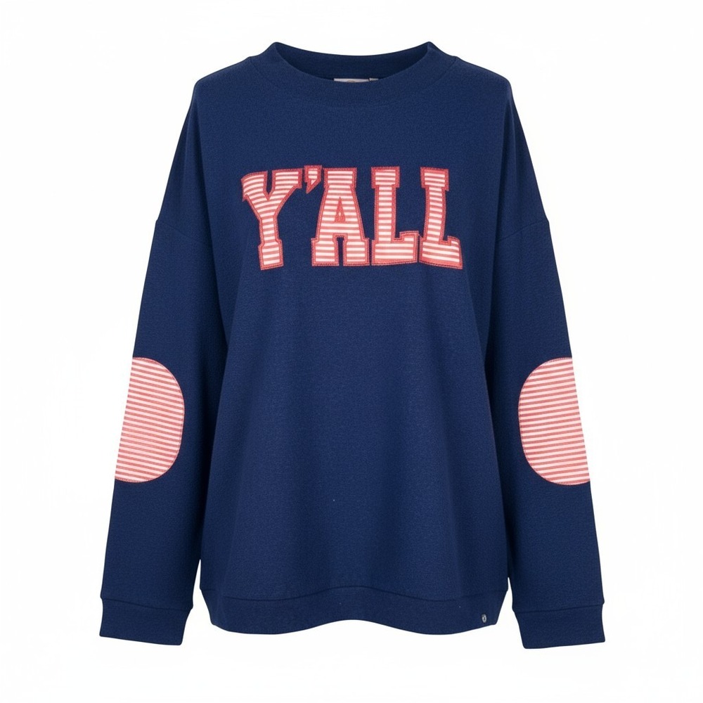 NEW Marley Lilly Y'ALL Terry Sweatshirt Long Sleeve Patchwork Pullover Sz L/XL - Picture 2 of 13